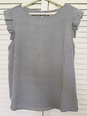 Monteau Charcoal & White Striped Ruffle Sleeve Camisole